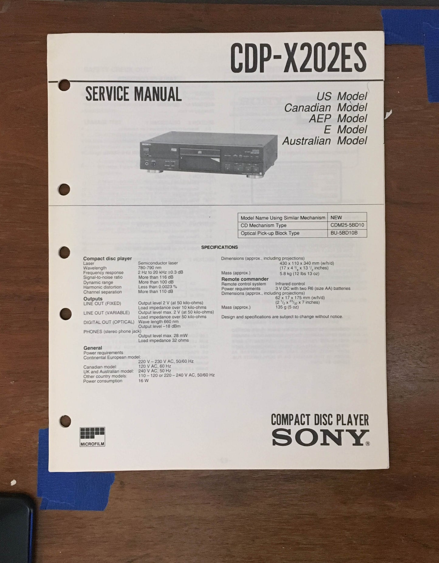 Sony CDP-X202ES CD Player Service Manual *Original*