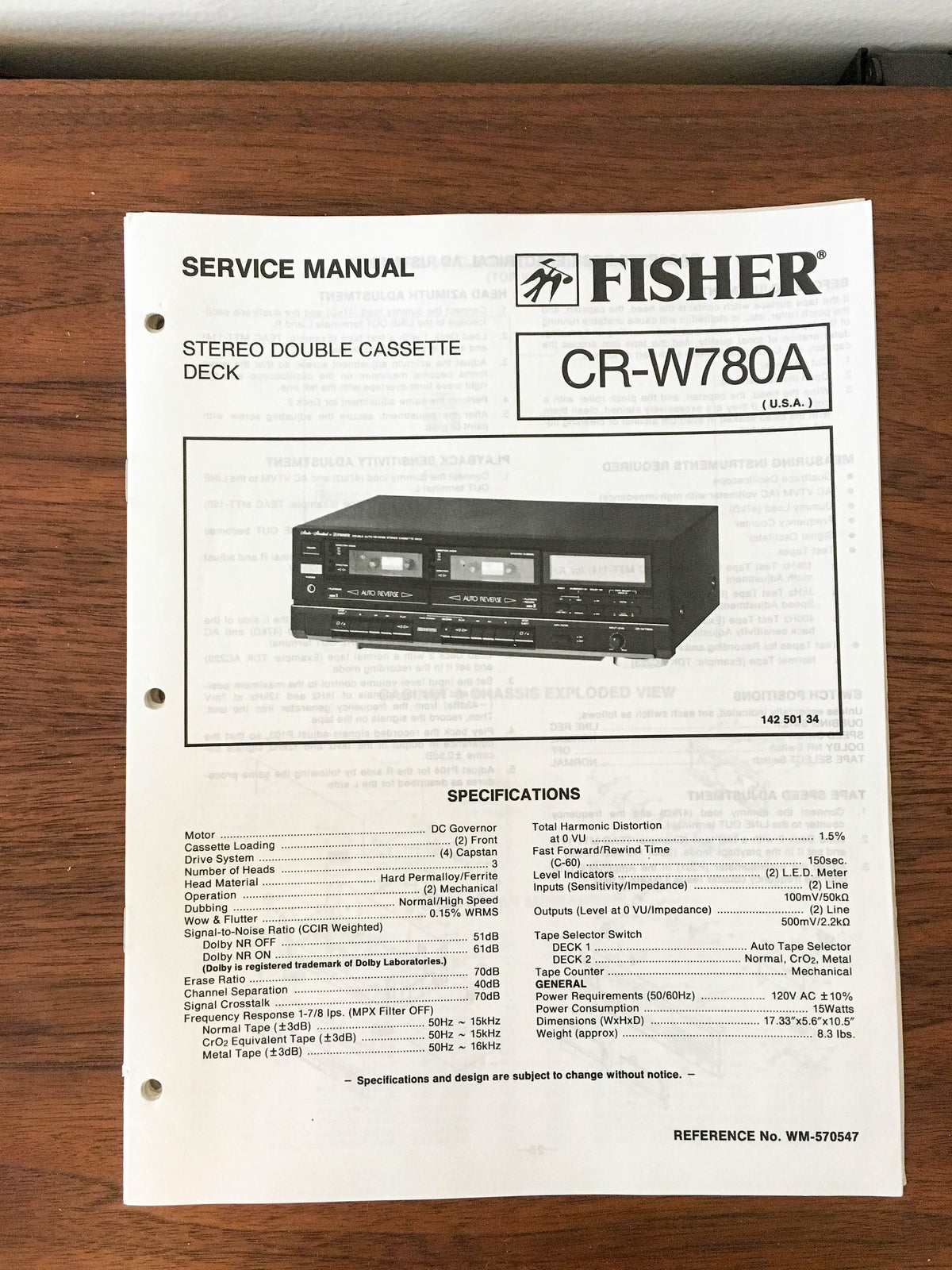 Fisher CR-W780A Cassette Service Manual *Original*