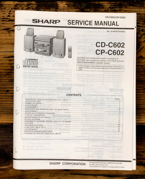 Sharp CD-C602 CP-C602 Stereo Service Manual *Original*