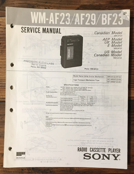 Sony WM-AF23 -AF29 -BF23 Cassette Service Manual *Original*