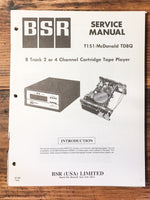 BSR T151 McDonald TD8Q 8 Track Service Manual *Original*