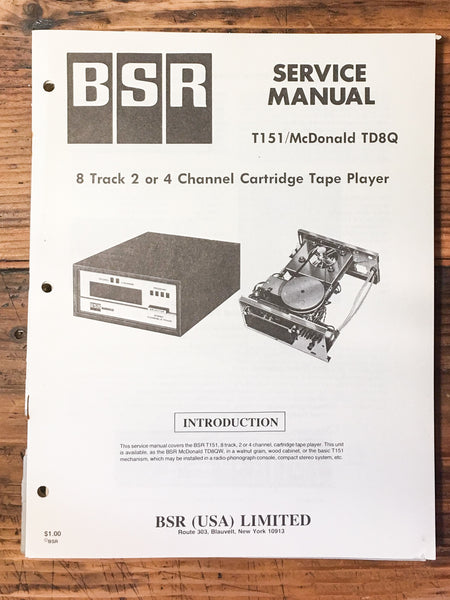 BSR T151 McDonald TD8Q 8 Track Service Manual *Original*