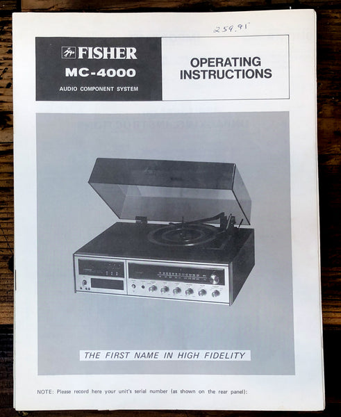 Fisher MC-4000 Stereo Owner / User Manual *Original*