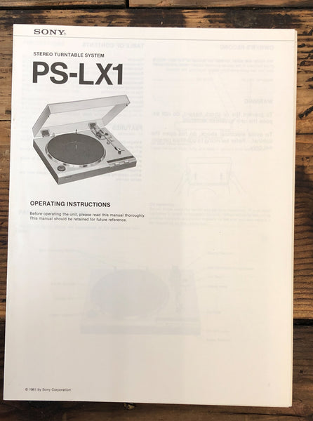 Sony PS-LX1 Record Player / Turntable  Owner / User Manual *Original*