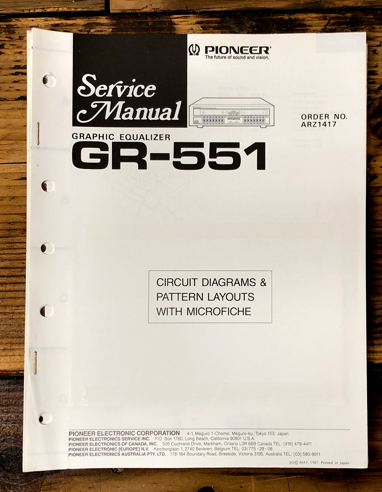 Pioneer GR-551 Equalizer  Service Manual *Original*