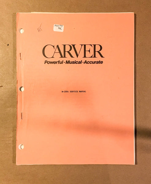 Carver M-200t Amplifier  Service Manual *Original* #2