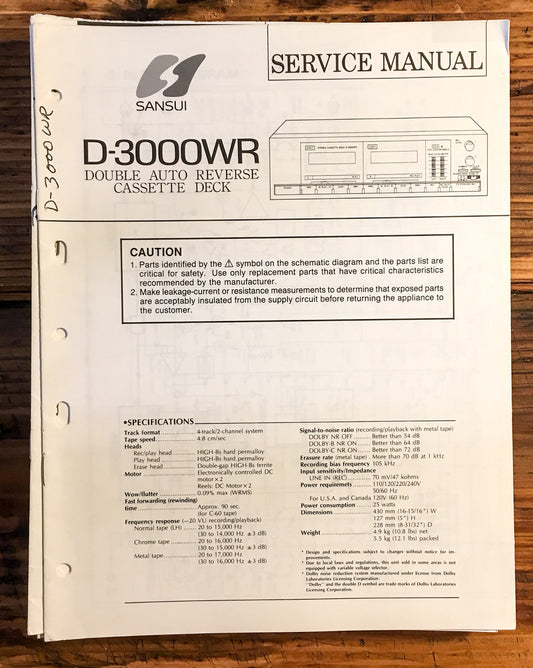 Sansui D-3000WR Cassette  Service Manual *Original*