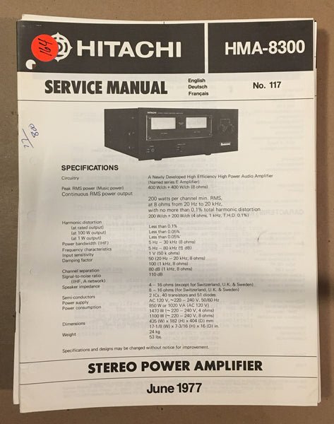 Hitachi HMA-8300 Amplifier  Service Manual *Original*