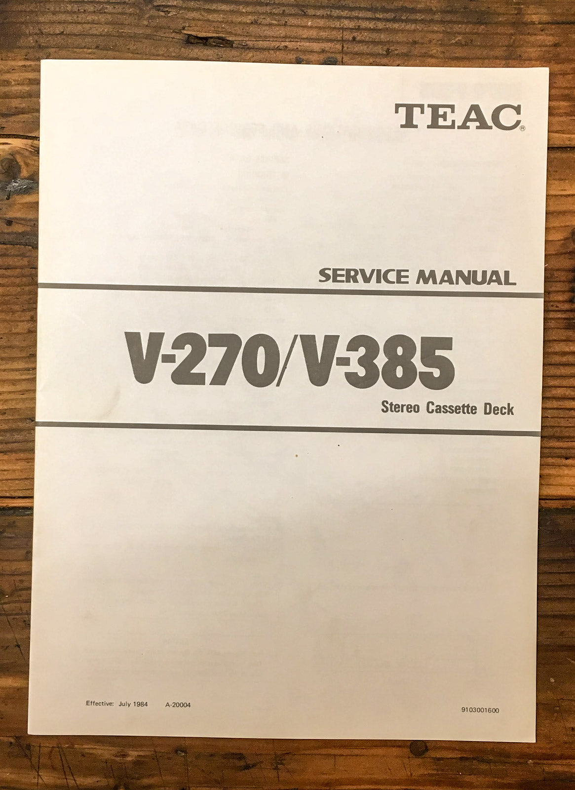 Teac V-270 V-385 Cassette Deck  Service Manual *Original*
