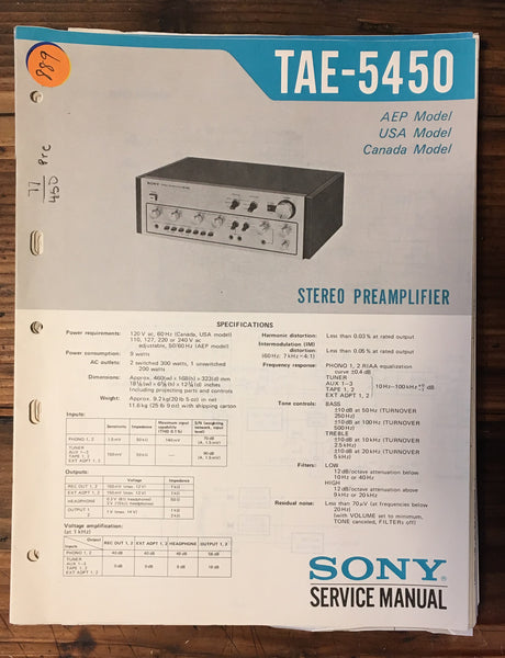 Sony TAE-5450 Preamp / Preamplifier Service Manual *Original*