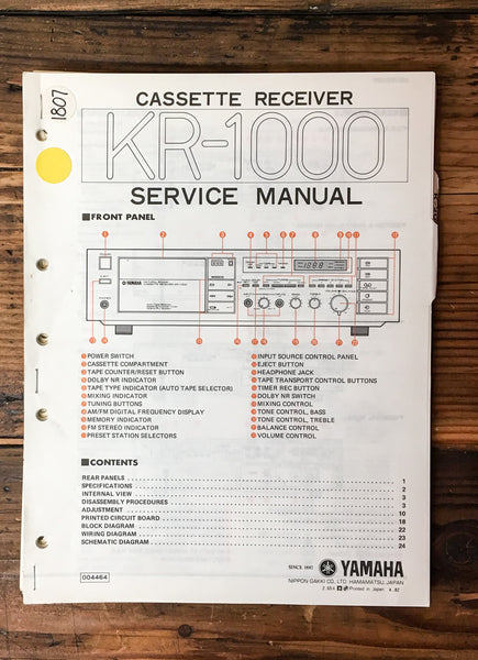 Yamaha KR-1000 Cassette Receiver Service Manual *Original*