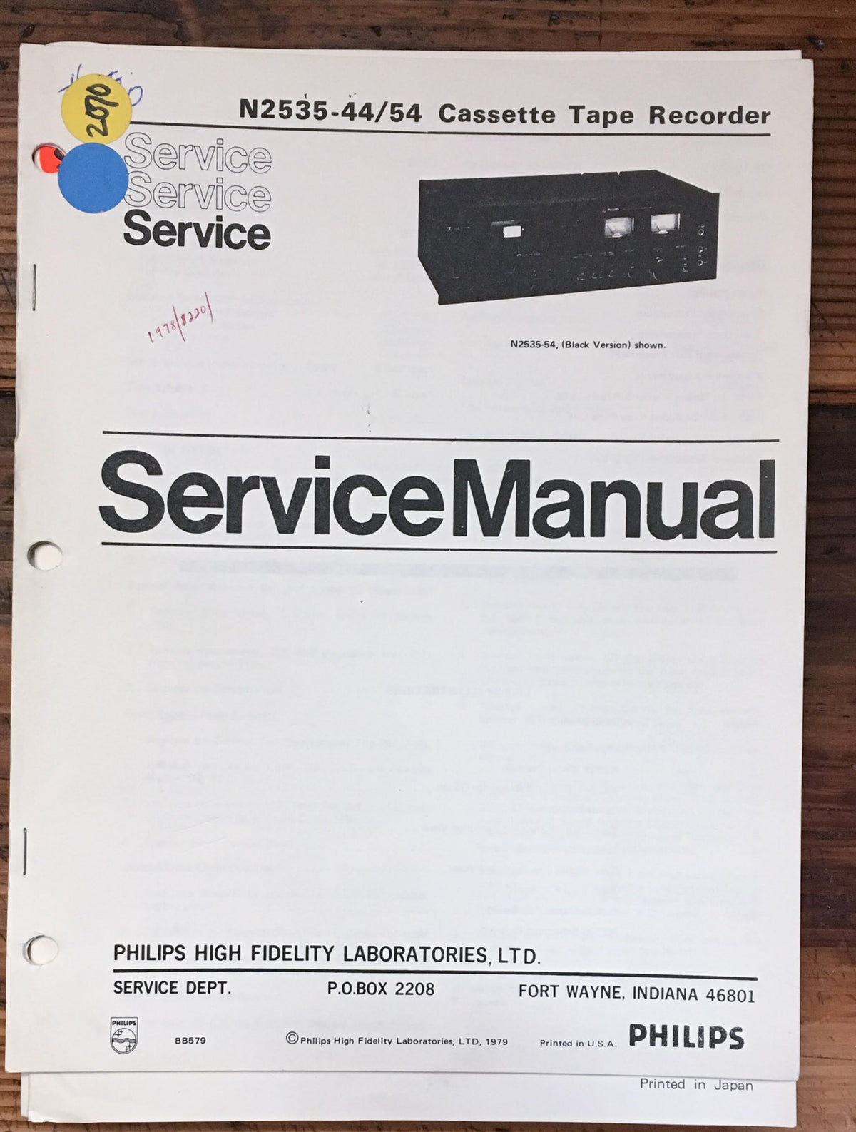 Philips N2535 N-2535 Cassette   Service Manual *Original*