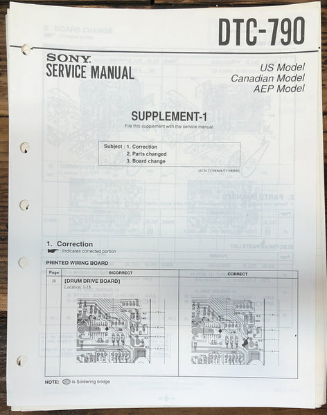 Sony DTC-790 DAT Supp. Service Manual *Original* #1