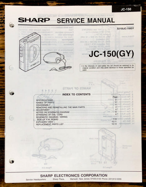 Sharp JC-150 Cassette Service Manual *Original*