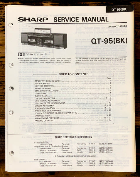 Sharp QT-95 Radio Service Manual *Original*