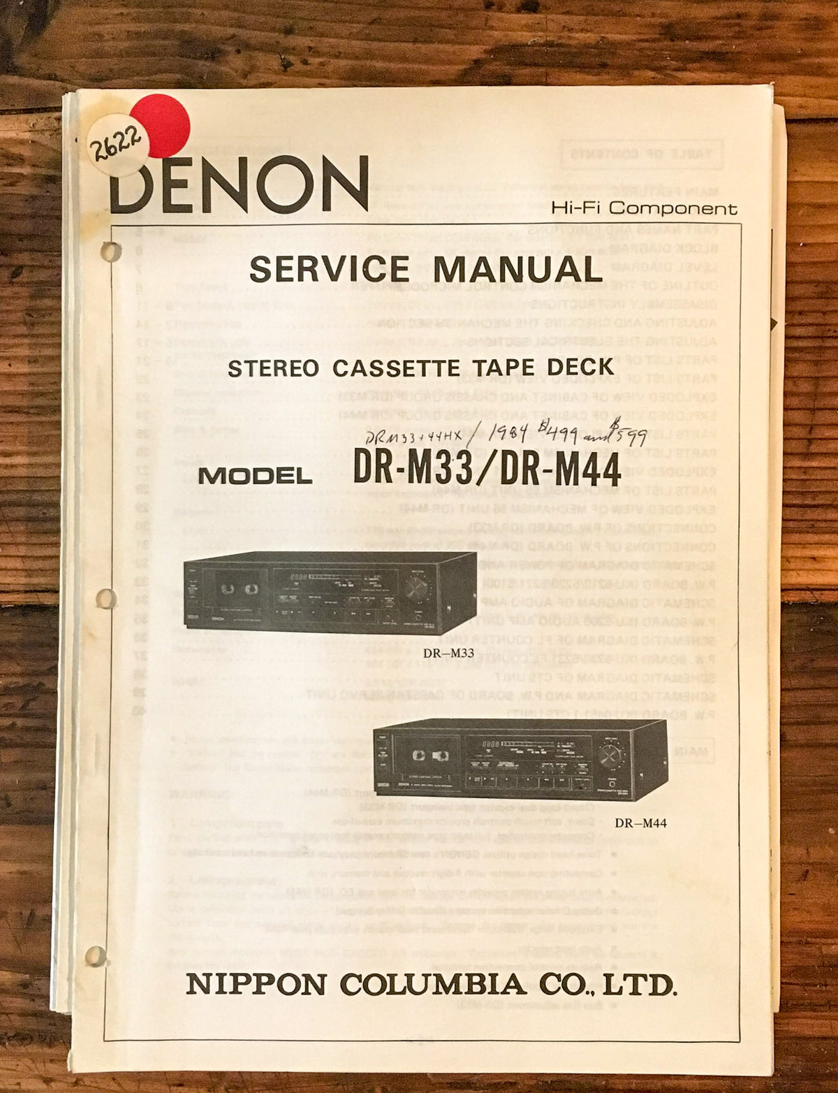 Denon DR-M33 DR-M44 Cassette Deck Service Manual *Original*
