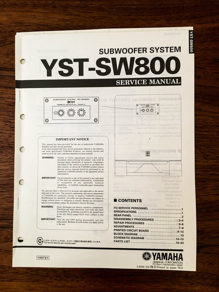 Yamaha YST-SW800 SUBWOOFER Service Manual *Original*