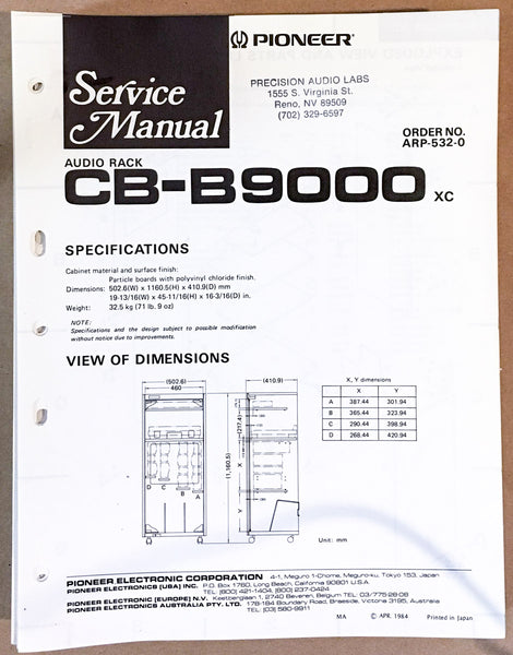 Pioneer CB-B9000 Audio Rack Service Manual *Original*