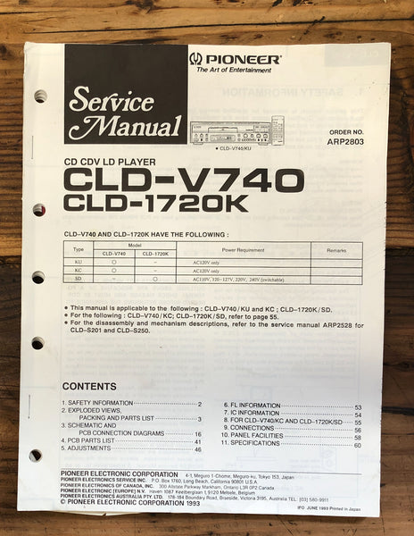 Pioneer CLD-V740 CLD-1720K CD CDV LD Player  Service Manual *Original*
