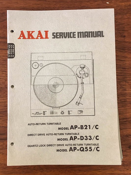 Akai AP-B21 AP-D33 AP-Q55 Record Player Turntable Service Manual *Original*