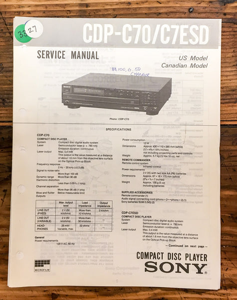 Sony CDP-C70 CDP-C7ESD CD Player  Service Manual *Original*