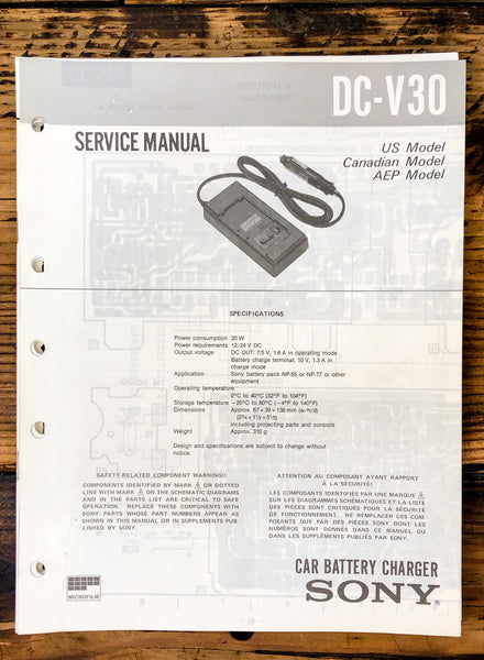 Sony DC-V30 Charger  Service Manual *Original*