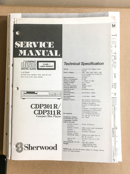 Sherwood CDP301R CDP311R CD Player  Service Manual *Original*