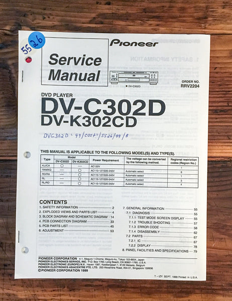 Pioneer DV-C302D DV-K302CD DVD Player  Service Manual *Original*