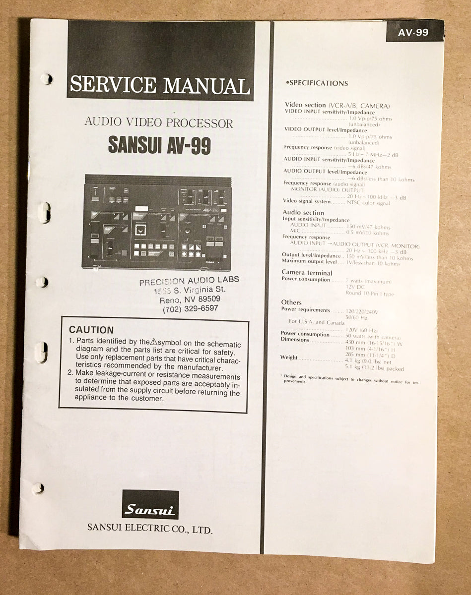 Sansui AV-99 AV Processor Service Manual *Original*