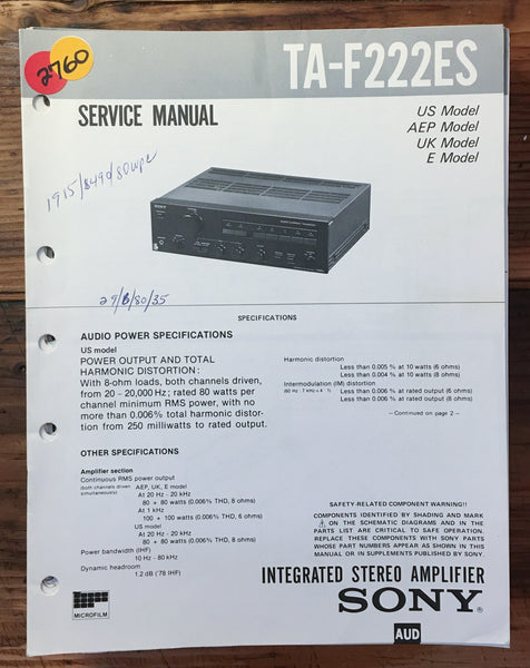 Sony TA-F222ES Amplifier  Service Manual *Original*