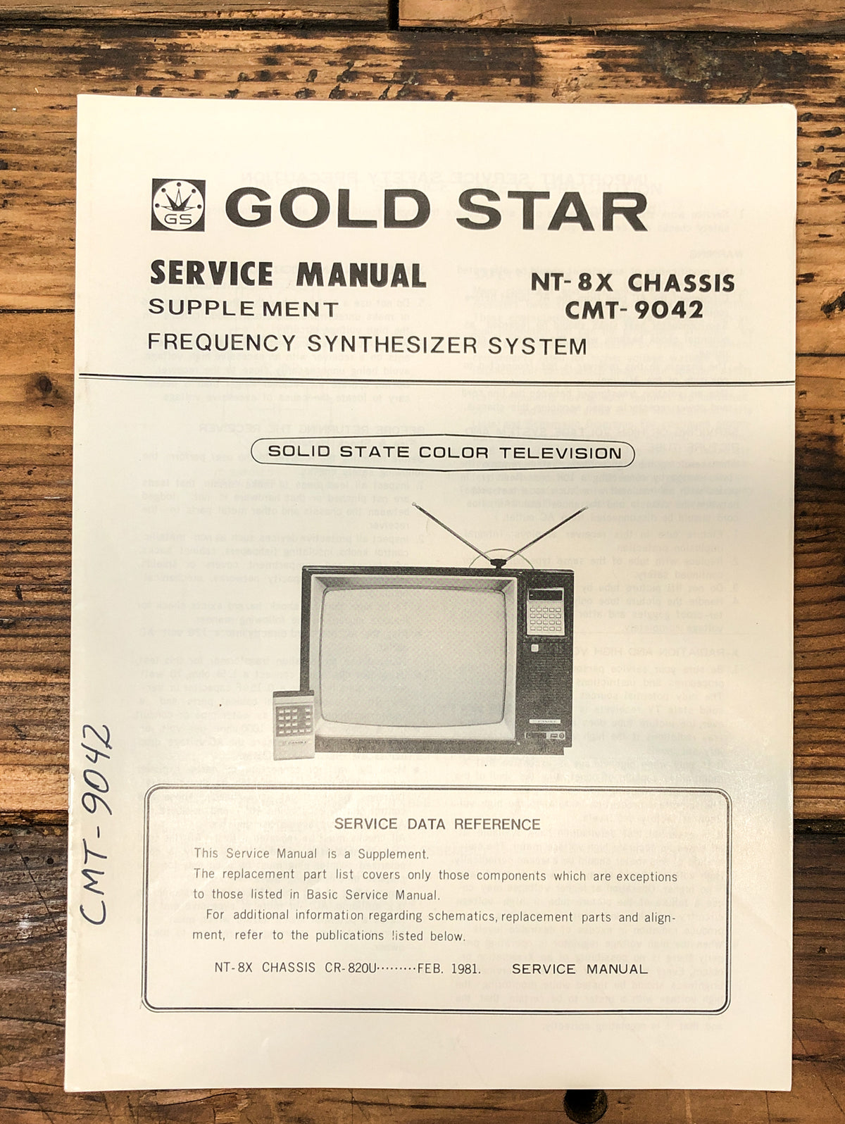LG / Goldstar CMT-9042 Color TV  Service Manual *Original*