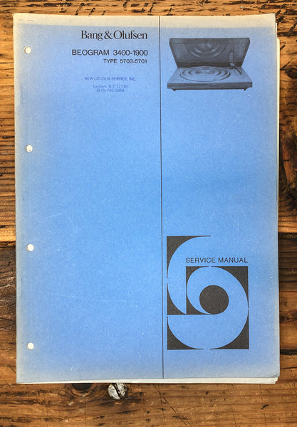 B&O Bang Olufsen Beogram 3400 1900 Turntable  Service Manual *Original*