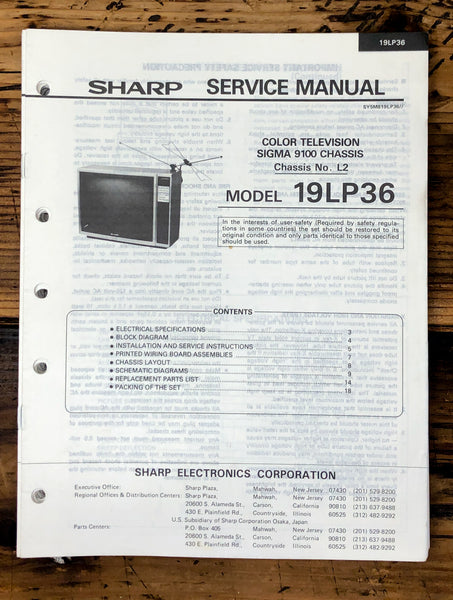 Sharp 19LP36 TV / Television Service Manual *Original*