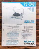 Sony PS-X40 Record Player / Turntable  Service Manual *Original*