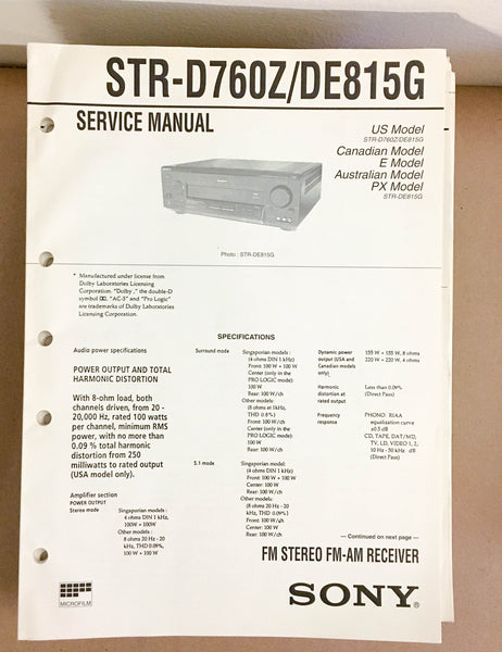 Sony STR-D760Z STR-DE815G Receiver  Service Manual *Original*