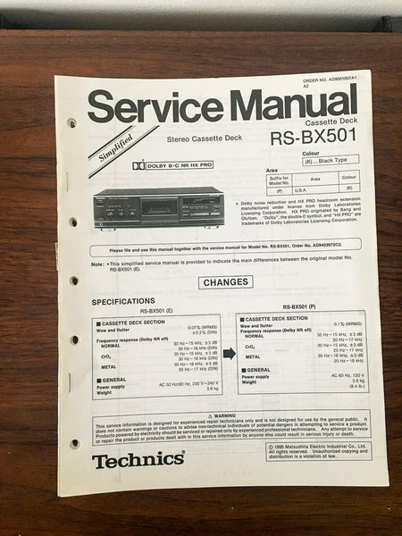 Technics RS-BX501 Cassette Simplified Service Manual *Original*