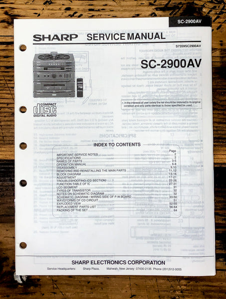 Sharp SC-2900AV Stereo Service Manual *Original*