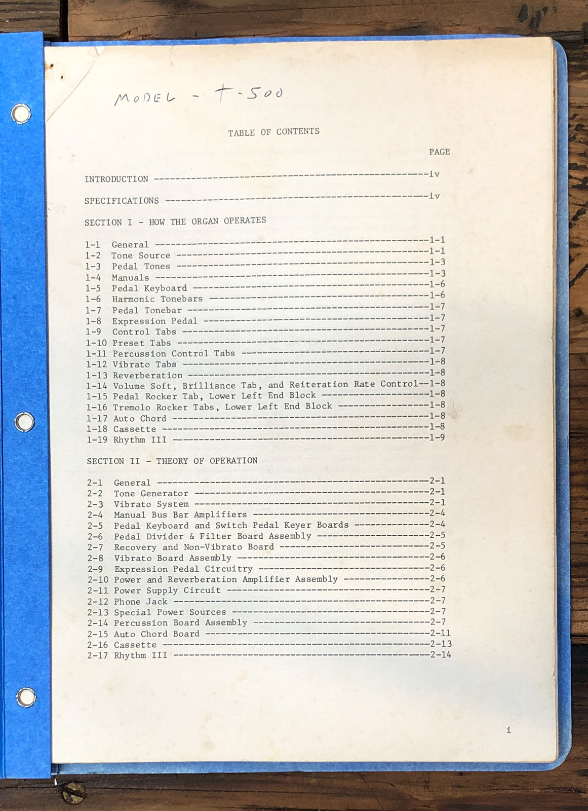 Hammond Organ Model T-500  Service Manual *Original*