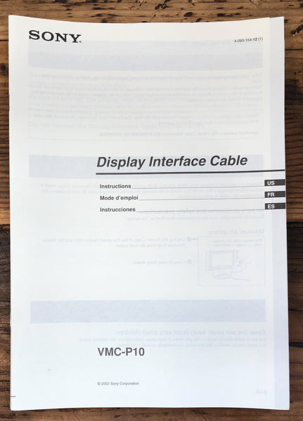 Sony VMC-P10 Interface Cable  Owners / User Manual *Original* #2