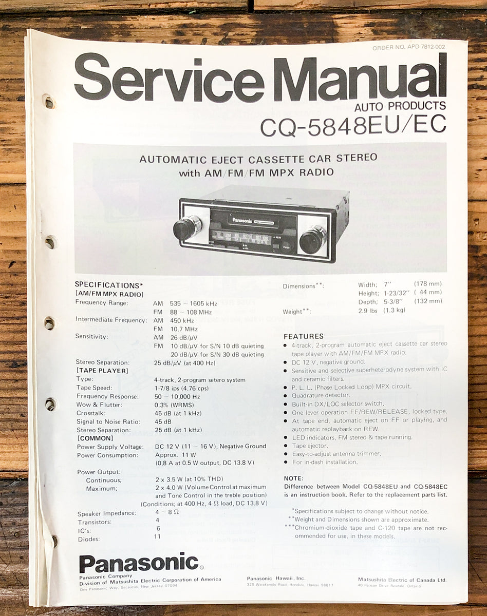 Car Audio Service Form Car Stereo Service Manual *Original* – Vintage Audio Store - Vintage ...