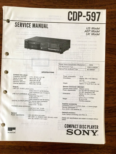 Sony CDP-597  Service Manual *Original*