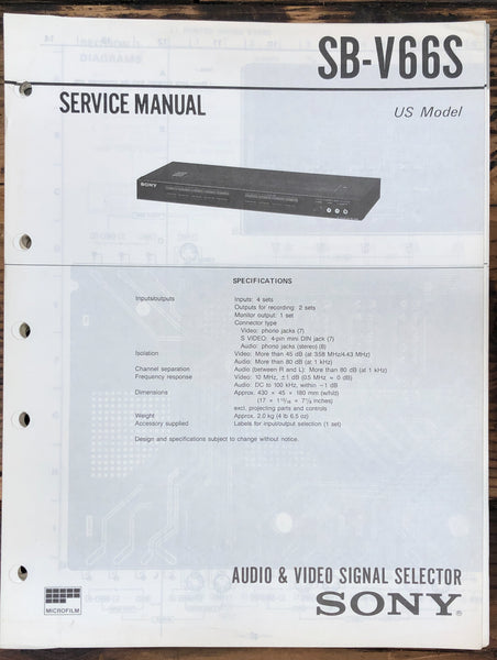 Sony SB-V66S Selector  Service Manual *Original*