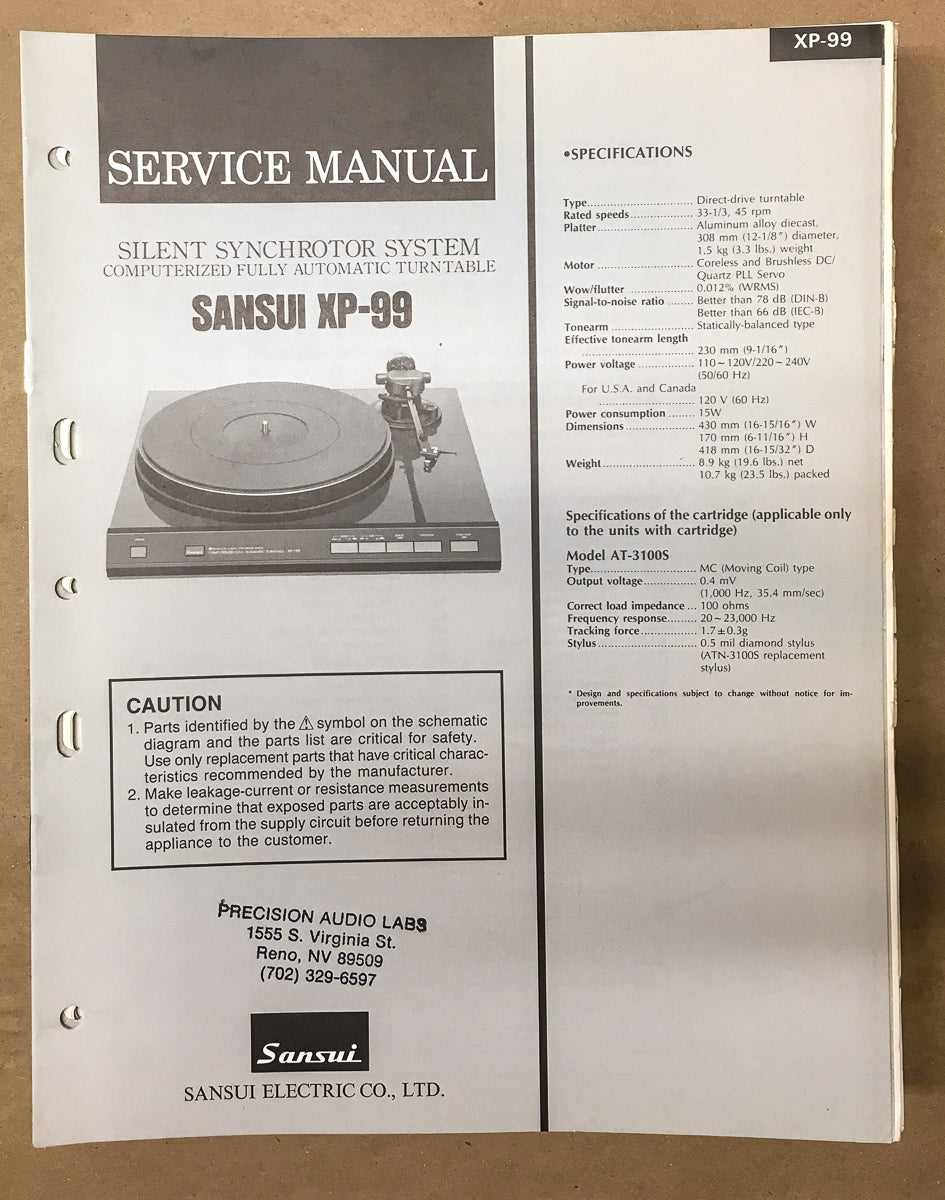 Sansui XP-99 Record Player / Turntable  Service Manual *Original*