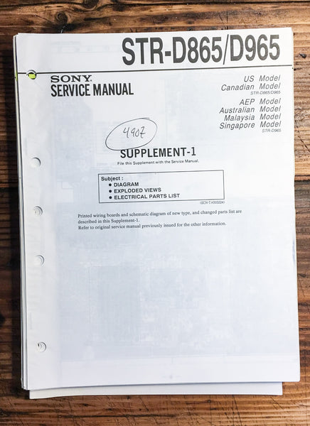 Sony STR-D865 STR-D965 Receiver  Service Manual Supplement *Original*