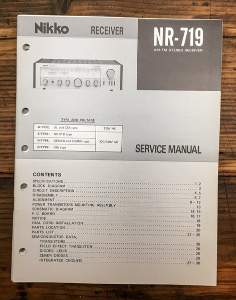 Nikko NR-719 Receiver  Service Manual *Original*