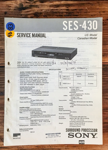 Sony SES-430 Acoustic Controller  Service Manual *Original*