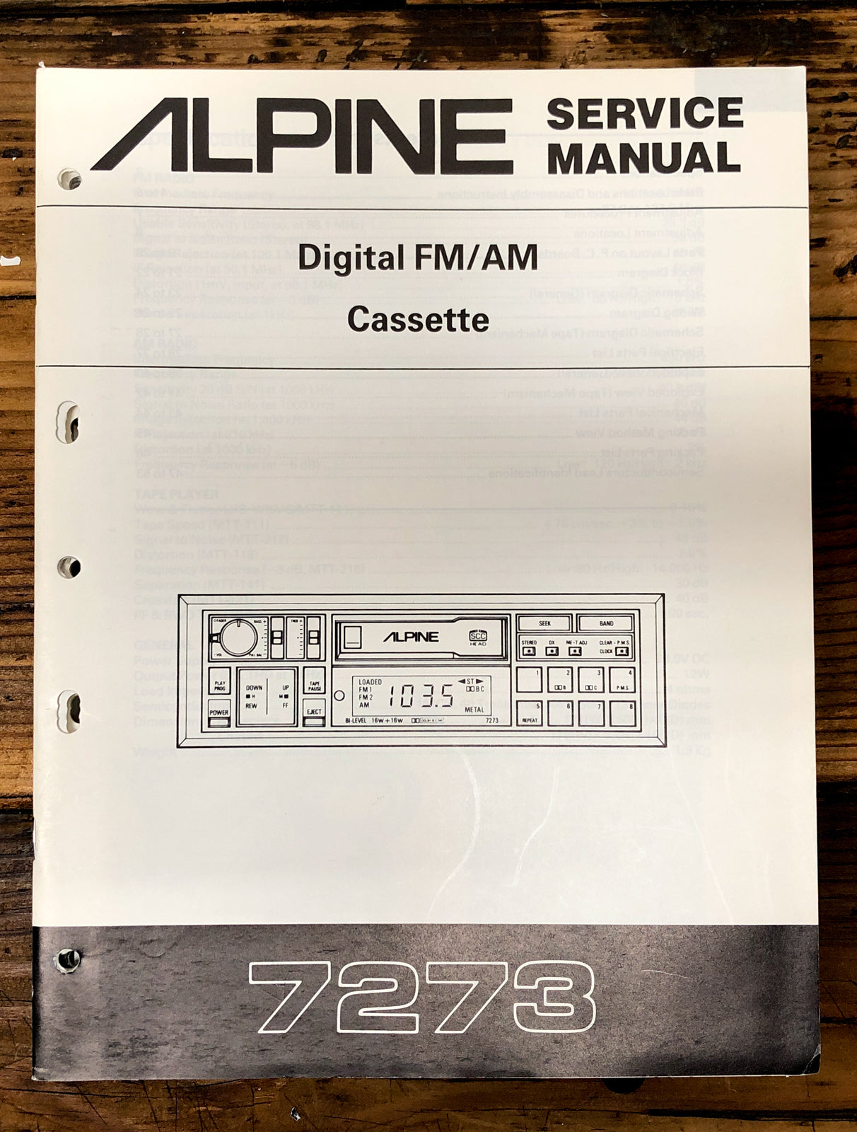 Alpine Model 7273 Car Stereo  Service Manual *Original*