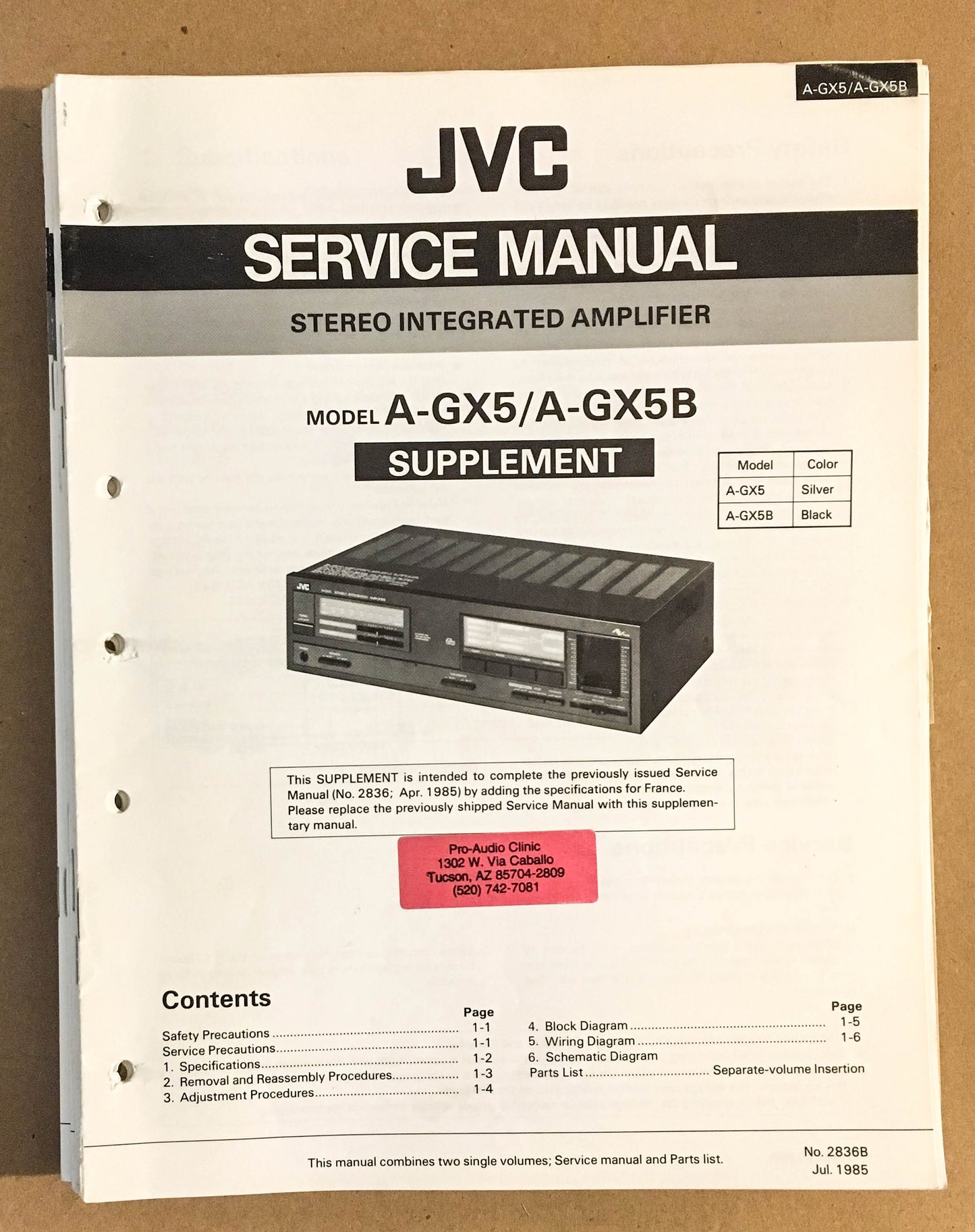 JVC A-GX5 A-GX5B Amplifier  Service Manual *Original*