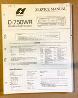 Sansui D-750WR Cassette / Tape Player Service Manual *Original*