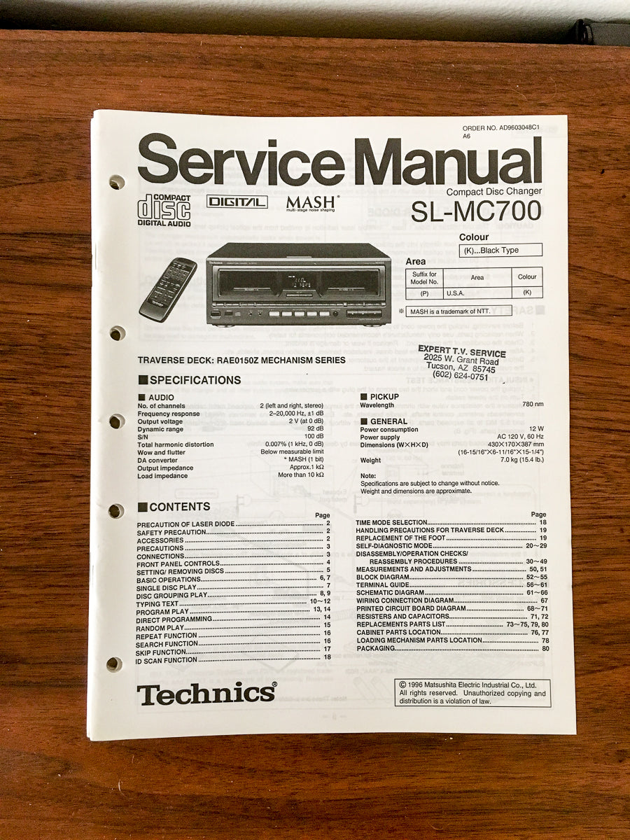 Panasonic SL-MC700 CD Player Service Manual *Original*
